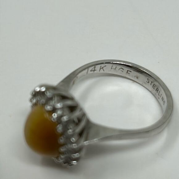 Vintage HGE IPC Marking 14 K Honey Color Stone Tiger Eye Ring Size 5 - Picture 5 of 10